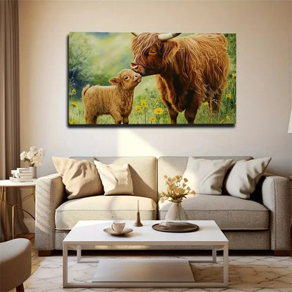 Featuring Two Cows On Grass Wall Art Canvas Office Home Room Framed 120x60cm