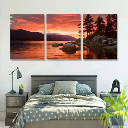 3pcs Elegant Sand Harbor Sunset Orton Wall Art Canvas Unframed - High Quality Print 100% Australian Made Wall Canvas