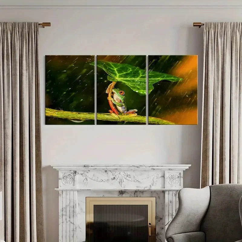 3pcs Frog Under Lotus Leaf to Protect From Rain Wall Art Set Canvas Framed 40x60cm - High Quality Print 100% Australian Made Wall Canvas Ready to Hang - Bella Home Decor