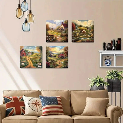4pcs Beautiful Countryside View Wall Art Canvas Framed