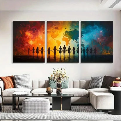 3pcs Vibrant Unity Diversity Silhouette Perfect Wall Art Set Canvas Unframed - High Quality Print 100% Australian Made Wall Canvas