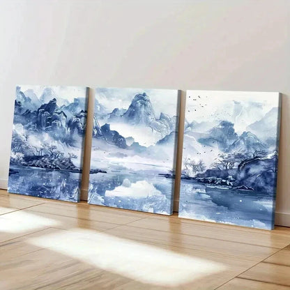 3pcs Classic Retro Chinese Landscape Wall Art Set Canvas Framed 60x90cm - High Quality Print 100% Australian Made Wall Canvas Ready to Hang - Bella Home Decor
