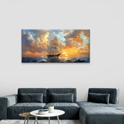Ocean Sail Ship Vessel Wall Art Canvas Office Home Room Framed 120x60cm