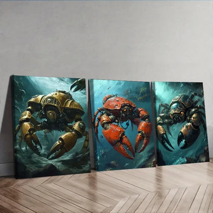 3pcs Featuring an Anthropomorphic Crab Wall Art Set Canvas Framed 60x90cm - High Quality Print 100% Australian Made Wall Canvas Ready to Hang