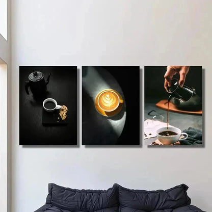 3pcs Black Coffee & Cake Espresso Perfect Wall Art Set Canvas Framed 60x90cm - High Quality Print 100% Australian Made Wall Canvas Ready to Hang - Bella Home Decor