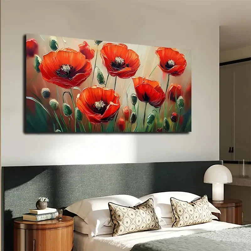 Vibrant Red Poppy Flowers Wall Art canvas office home room framed 120x60cm