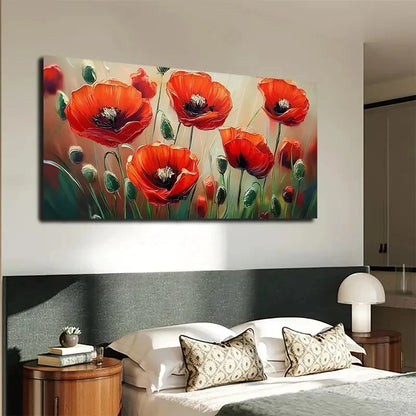Vibrant Red Poppy Flowers Wall Art canvas office home room framed 120x60cm