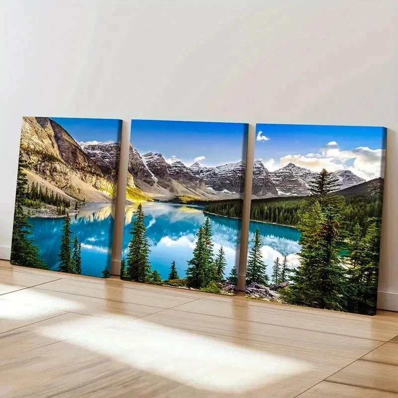 3pcs Mountains Calm Lakes and Trees Wall Art Set Canvas Framed 60x90cm - High Quality Print 100% Australian Made Wall Canvas Ready to Hang