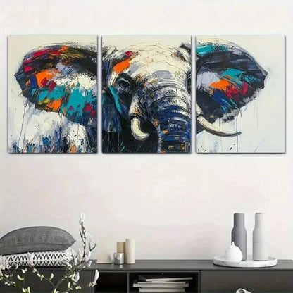 3pcs Vibrant Abstract Colorful Elephant Wall Art Set Canvas Framed 60x90cm - High Quality Print 100% Australian Made Wall Canvas Ready to Hang