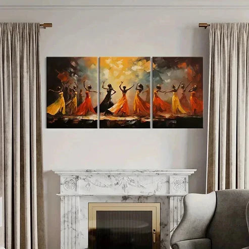 3pcs Vintage Beautiful Dancing At Party Wall Art Canvas Unframed - High Quality Print 100% Australian Made Wall Canvas