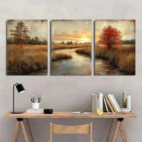 3pcs Impressionist Countryside Golds Nature Wall Art Set Canvas Unframed - High Quality Print 100% Australian Made Wall Canvas