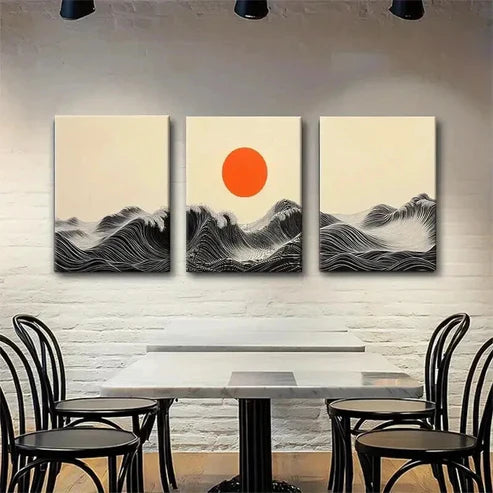 3pcs Black & White Ocean Waves Vibrant Perfect Wall Art Set Canvas Unframed - High Quality Print 100% Australian Made Wall Canvas - Bella Home Decor