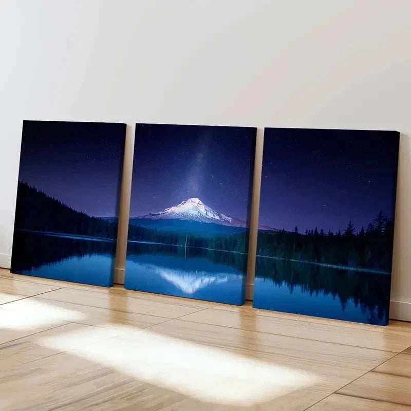 3pcs Snow Mountain Milky Way Lake Wall Art Set Canvas Framed 50x70cm - High Quality Print 100% Australian Made Wall Canvas Ready to Hang