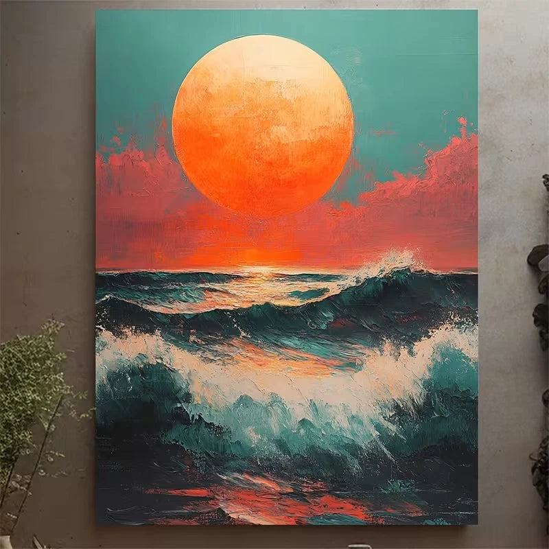 Bold Teal & Orange Sunset Ocean 60x90cm Metal Print Ready to Hang