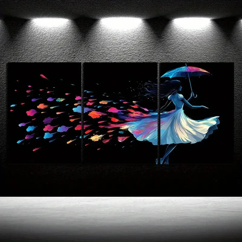 3pcs The Girl Dancing In The Rain Metal Print Ready to Hang Art - Bella Home Decor