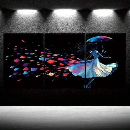 3pcs The Girl Dancing In The Rain Metal Print Ready to Hang Art - Bella Home Decor