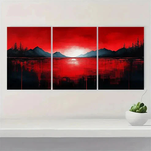 3pcs Black and White Painting Red R Wall Art Set Canvas Unframed - High Quality Print 100% Australian Made Wall Canvas - Bella Home Decor
