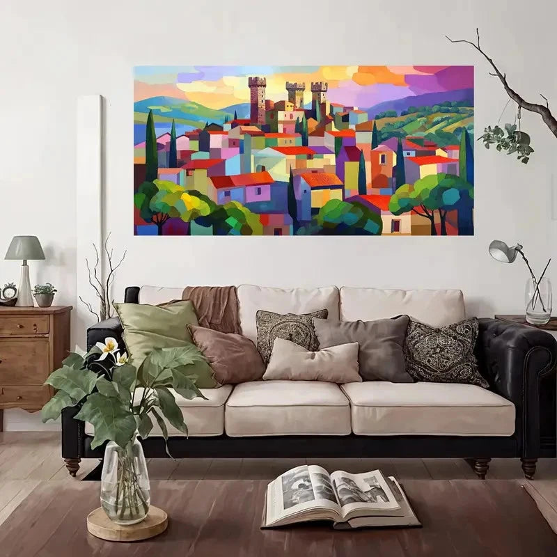 European Village Landscape Wall Art Canvas Office Home Room Framed 120x60cm