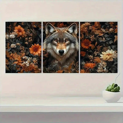 3pcs Wolf and Floral Canvas Art I  Wall Art Set Canvas Framed 40x60cm - High Quality Print 100% Australian Made Wall Canvas Ready to Hang
