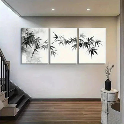 3pcs Bamboo Branch Black and White Perfect Wall Art Set Canvas Unframed - High Quality Print 100% Australian Made Wall Canvas - Bella Home Decor
