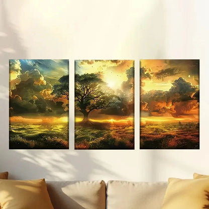3pcs Enchanting Golden Forest Wall Art Set Canvas Framed 50x70cm - High Quality Print 100% Australian Made Wall Canvas Ready to Hang