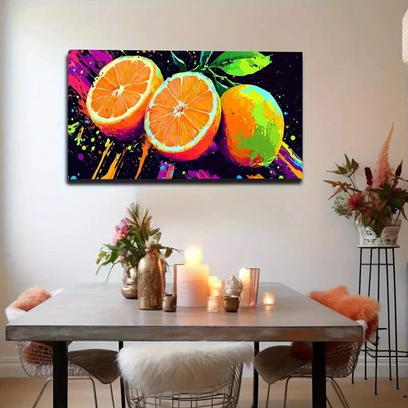Vibrant Orange and Citrus Fruit Wall Art Canvas Office Home Room Framed 120x60cm - Bella Home Decor