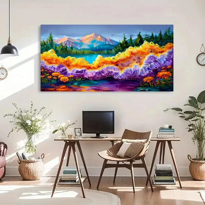 Snowy Mountain Lake & Fantasy Wall Art Canvas Office Home Room Framed 120x60cm - Bella Home Decor