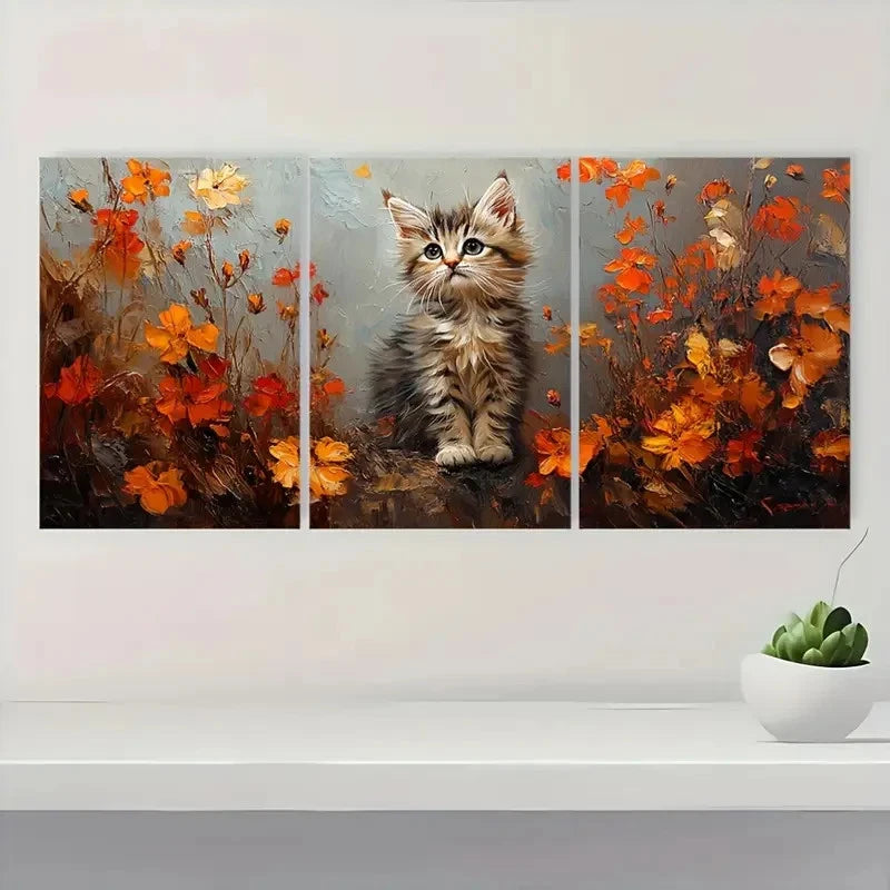 3pcs Ukrainian Cat Impasto A   Wall Art Set Canvas Framed 50x70cm - High Quality Print 100% Australian Made Wall Canvas Ready to Hang - Bella Home Decor