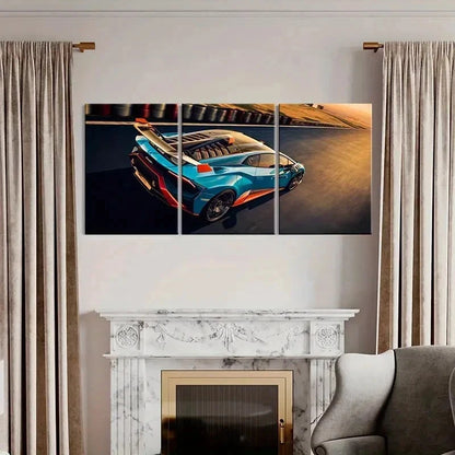 3pcs Blue and Orange Lamborghini Car Wall Art Set Canvas Framed 40x60cm - High Quality Print 100% Australian Made Wall Canvas Ready to Hang - Bella Home Decor