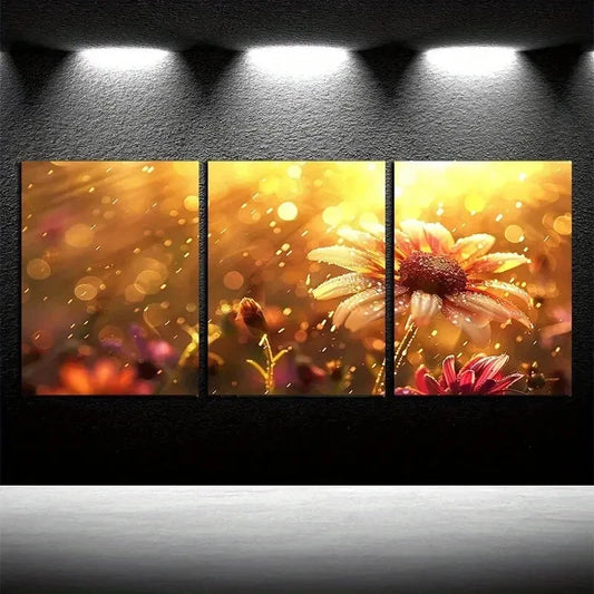 3pcs Vibrant Floral Blooms Illustration Wall Art Set Canvas Framed 50x70cm - High Quality Print 100% Australian Made Wall Canvas Ready to Hang