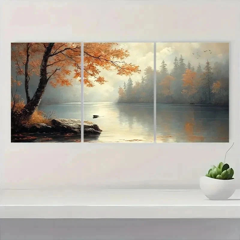 3pcs Rustic Tree River Landscape KO     Wall Art Set Canvas Framed 40x60cm - High Quality Print 100% Australian Made Wall Canvas Ready to Hang