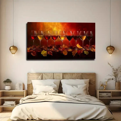 Vibrant Autumn Leaves & Wine Wall Art Canvas Office Home Room Framed 120x60cm