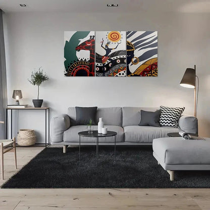 3pcs Abstract Figures in Vibrant Attire Metal Print Ready to Hang Art - Bella Home Decor