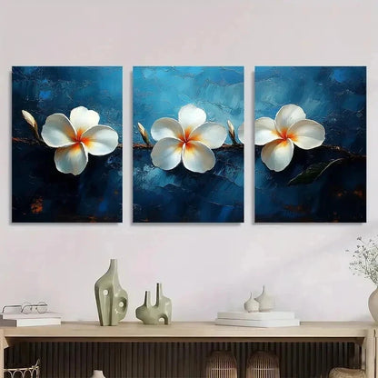 3pcs White Plumeria Flower Elegant Perfect Wall Art Set Canvas Framed 50x70cm - High Quality Print 100% Australian Made Wall Canvas Ready to Hang - Bella Home Decor