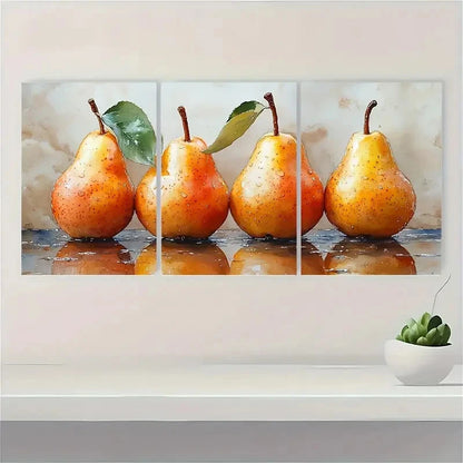 3pcs Pear Watercolor Print Fruits  LM   Wall Art Set Canvas Framed 50x70cm - High Quality Print 100% Australian Made Wall Canvas Ready to Hang