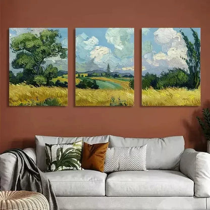 3pcs Van Gogh Wheat Field with Cypresses   Art Set Canvas Unframed - High Quality Print 100% Australian Made Wall Canvas