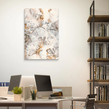 Modern Abstract Neutral Marble and Gold Fluid 40x60cm Metal Print Ready to Hang