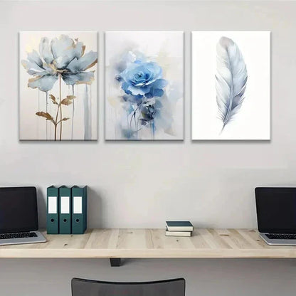 3pcs Elegant Floral & Feather Designs Art Set Canvas Unframed - High Quality Print 100% Australian Made Wall Canvas