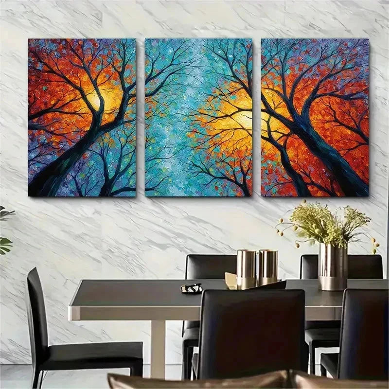 3pcs Original Forest Sunset Abstract Perfect Wall Art Set Canvas Framed 50x70cm - High Quality Print 100% Australian Made Wall Canvas Ready to Hang.
