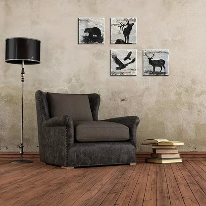 4pcs Black Bear Deer Moose Elk Wall Art Canvas Framed