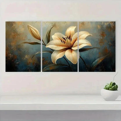3pcs  Vintage Lily Art Holes for Easy   Wall Art Set Canvas Framed 50x70cm - High Quality Print 100% Australian Made Wall Canvas Ready to Hang - Bella Home Decor