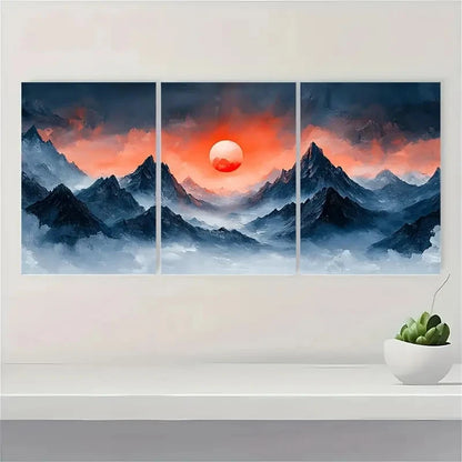 3pcs Dark Blue, Black, Orange & Red Sunset RS    Framed Wall Art Set Canvas Framed 50x70cm - High Quality Print 100% Australian Made Wall Canvas Ready to Hang - Bella Home Decor