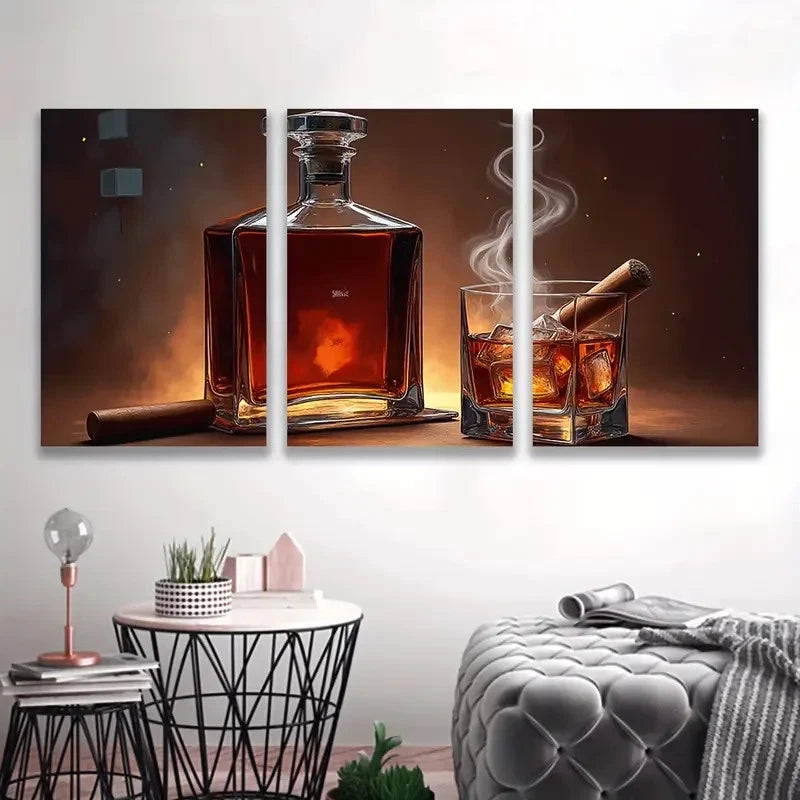3pcs Whiskey And Cigar, ART  Wall Art Set Canvas Framed 60x90cm - High Quality Print 100% Australian Made Wall Canvas Ready to Hang - Bella Home Decor