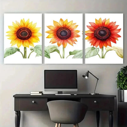 3pcs Sunflower Watercolor Nature Perfect Wall Art Set Canvas Framed 50x70cm - High Quality Print 100% Australian Made Wall Canvas Ready to Hang