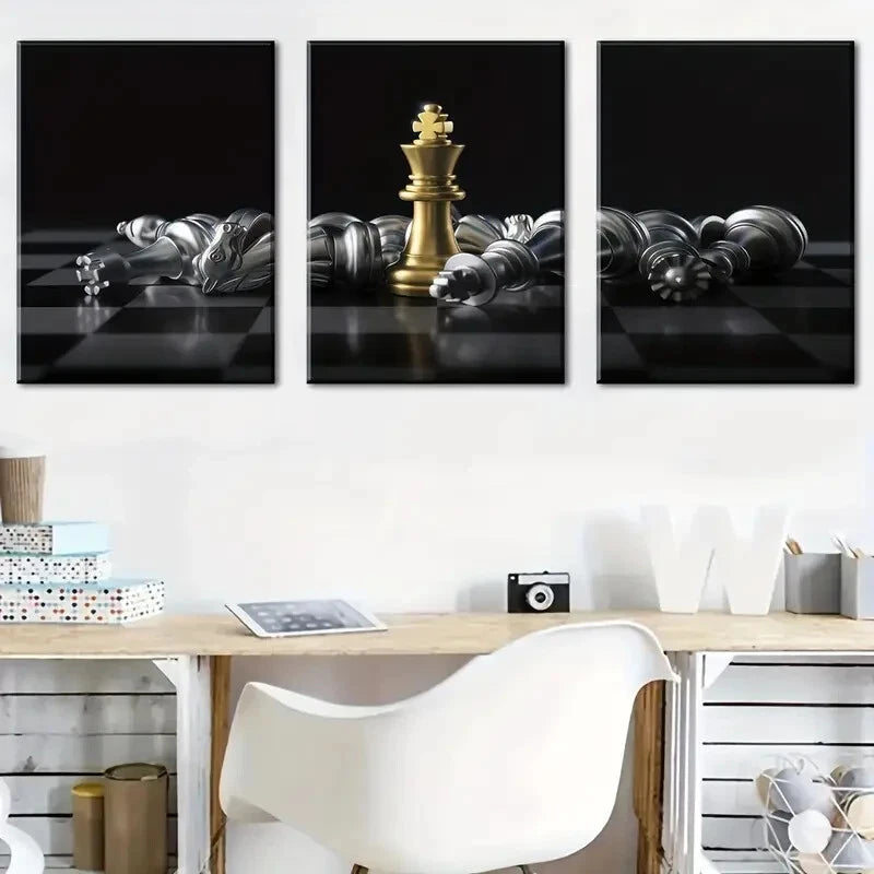 3pcs Featuring Chess And Board Games Perfect Wall Art Set Canvas Framed 40x60cm - High Quality Print 100% Australian Made Wall Canvas Ready to Hang - Bella Home Decor