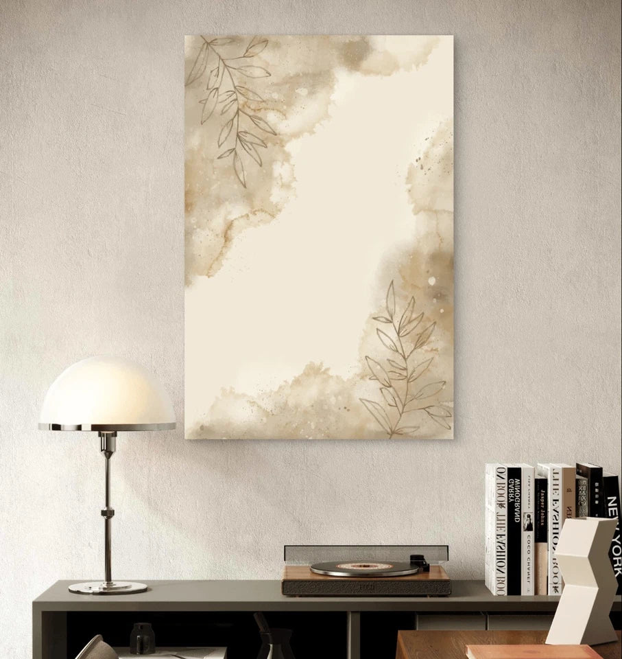 Neutral Earth Tone Botanical Line Art Beige 40x60cm Metal Print Ready to Hang