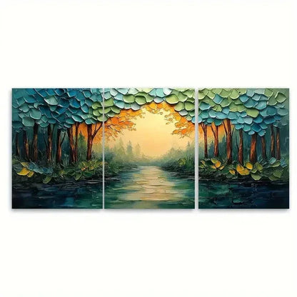 3pcs Abstract Green Forest Landscape Wall Art Set Canvas Unframed - High Quality Print 100% Australian Made Wall Canvas - Bella Home Decor