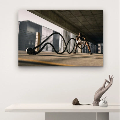 Athletic Man Using Battle Ropes 5mm Plastic Poster Ready to Hang 90x60cm