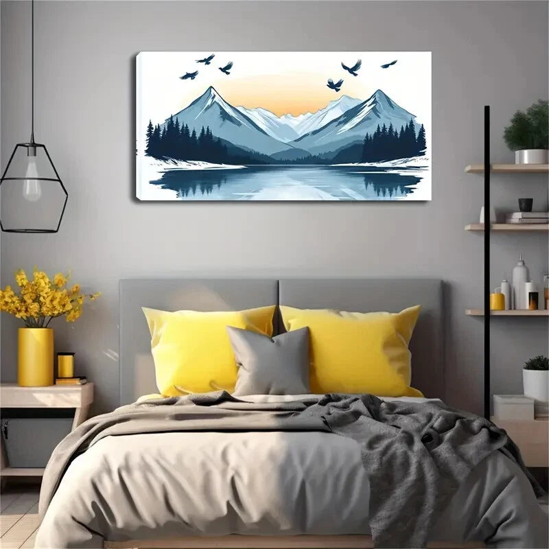 Minimalist Abstract Fcorest Lake Wall Art Canvas Office Home Room Framed 120x60cm - Bella Home Decor