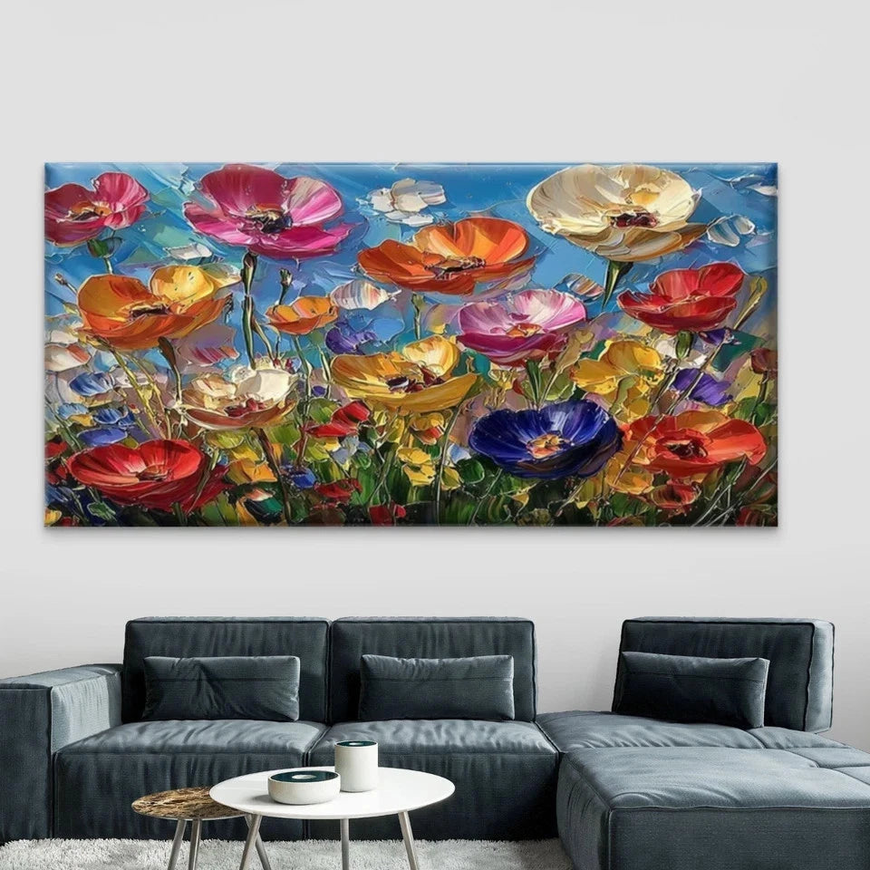 Abstract Tulip Flower Field Wall Art Canvas Office Home Room Framed 120x60cm